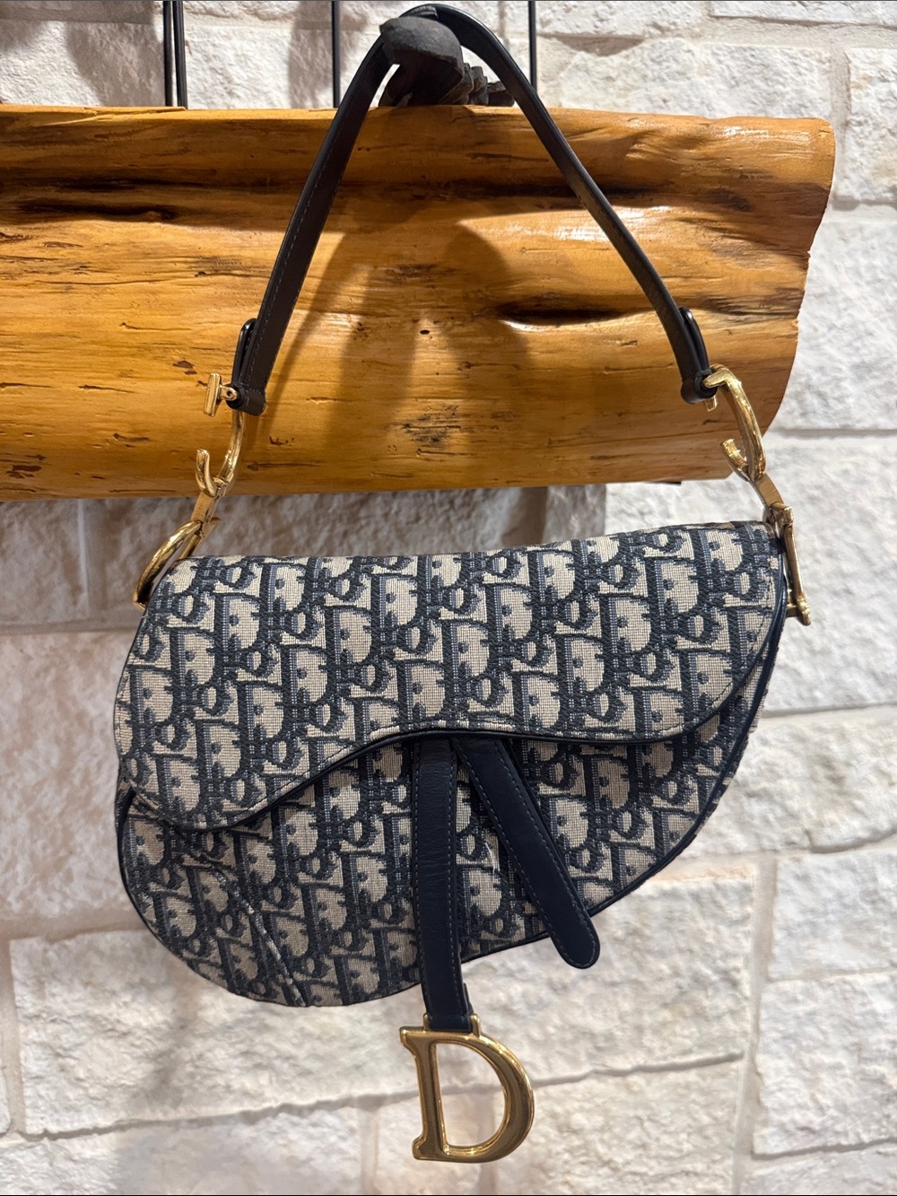 Christian Dior Blue Oblique Jacquard Saddle Bag Medium